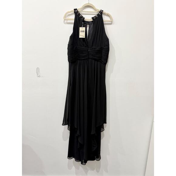 Eliza J Embellished Halter Neck Tiered Fit & Flare Chiffon Gown Black Women's 14 - Picture 3 of 5